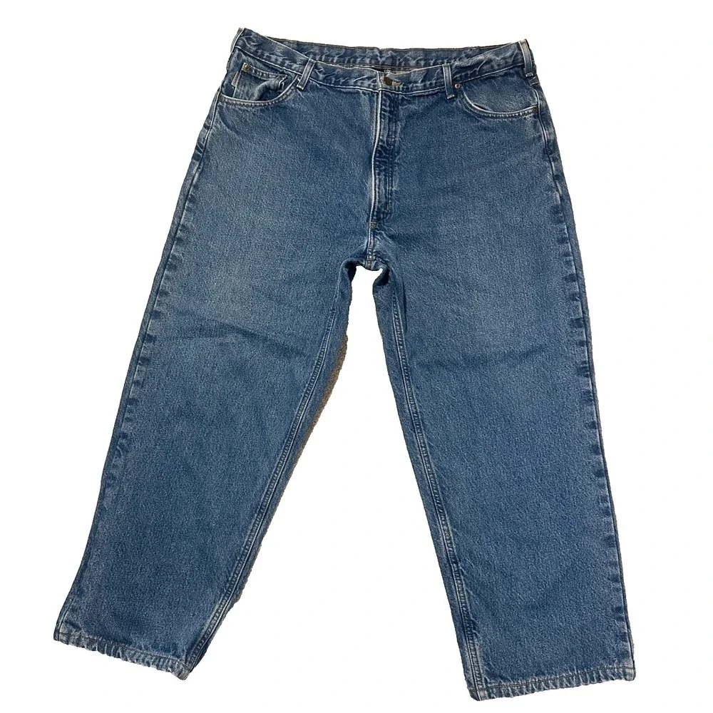 Carhartt Jeans Mens 42x32 Blue Straight Relaxed Fit Light Flannel Lined B172 DST
